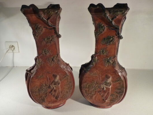 Paire vases polychromes Art Nouveau – Image 4